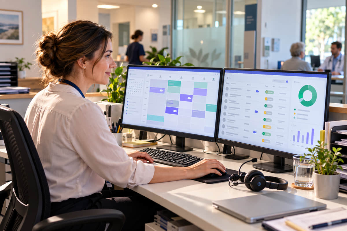 Practice manager reviewing Medicare billing and MBS telehealth claims in clinic software